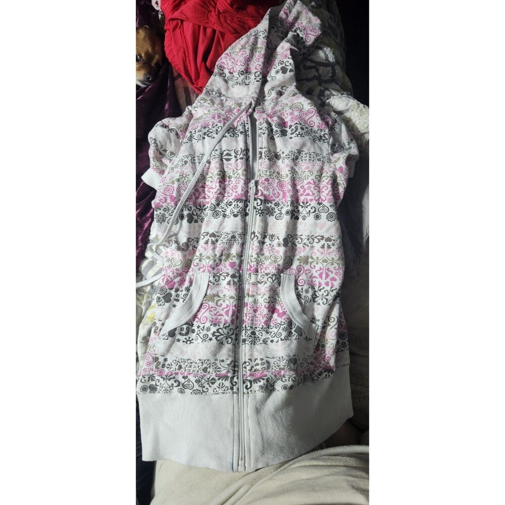 Vanity Zip-Up Hoodie • Ornamental Stripe Print • Pink/Black/Gray • Cotton Blend